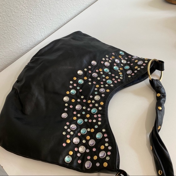 Leather Rhinestone Jasmine Hobo Bag - Picture 10 of 13